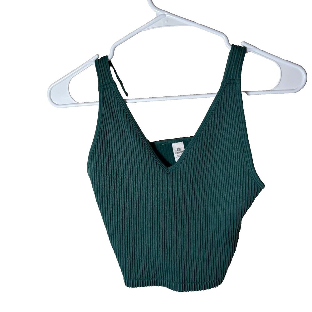 90 Degree Reflex Sports Bra Women's Large Green Ribbed V-Neck Sleeveless